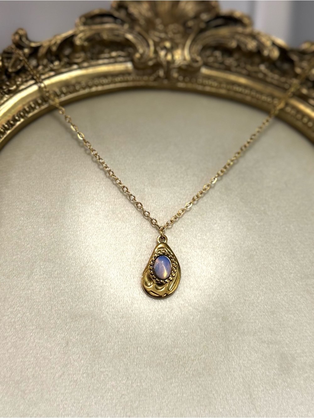 Gold Teardrop Necklace with Opalite Stone